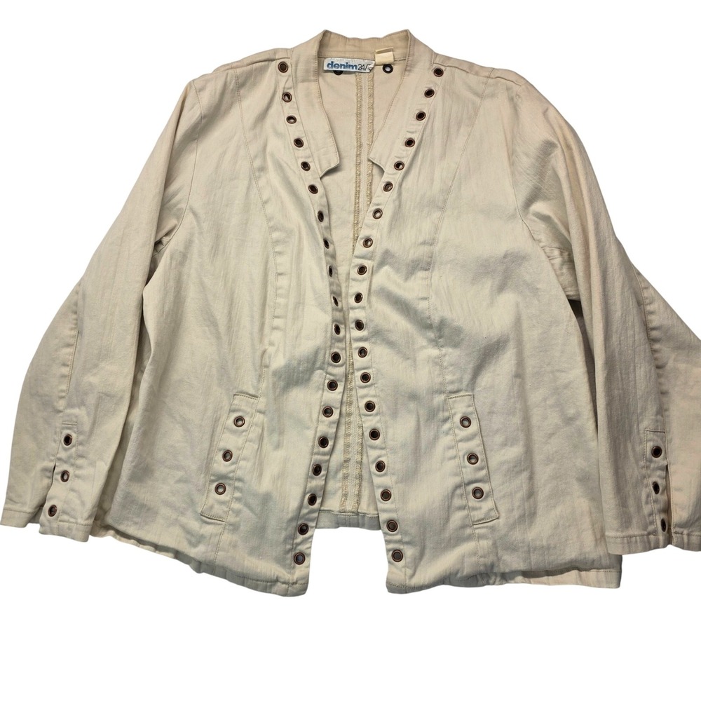 Vintage‎ Denim24/7 Cream Linen Blend Eyelet Jacket Blazer Womens 24W